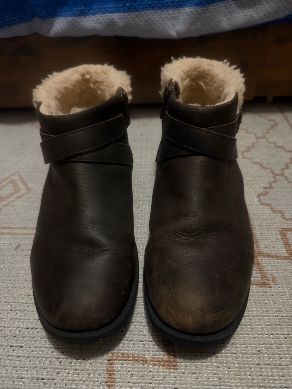 UGG  Fur-Lined Ankle Boots in Dark Brown